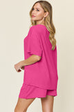 Double Take Basic style Round Neck Solid Set 
