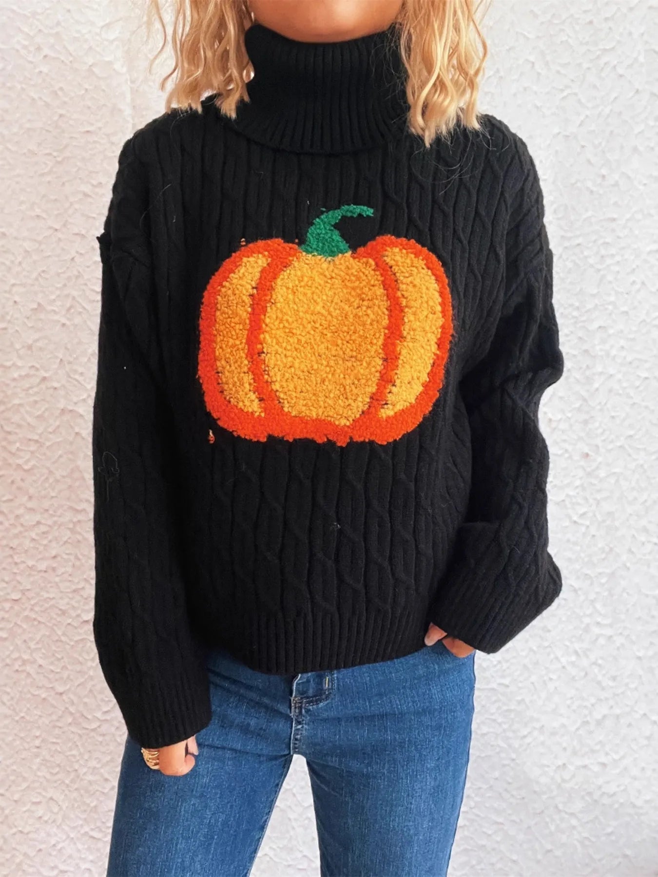 Pumpkin Turtleneck Long Sleeve Sweater 
