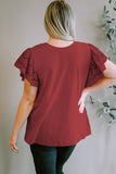 Plus Size Eyelet Round Neck Short Sleeve Blouse 