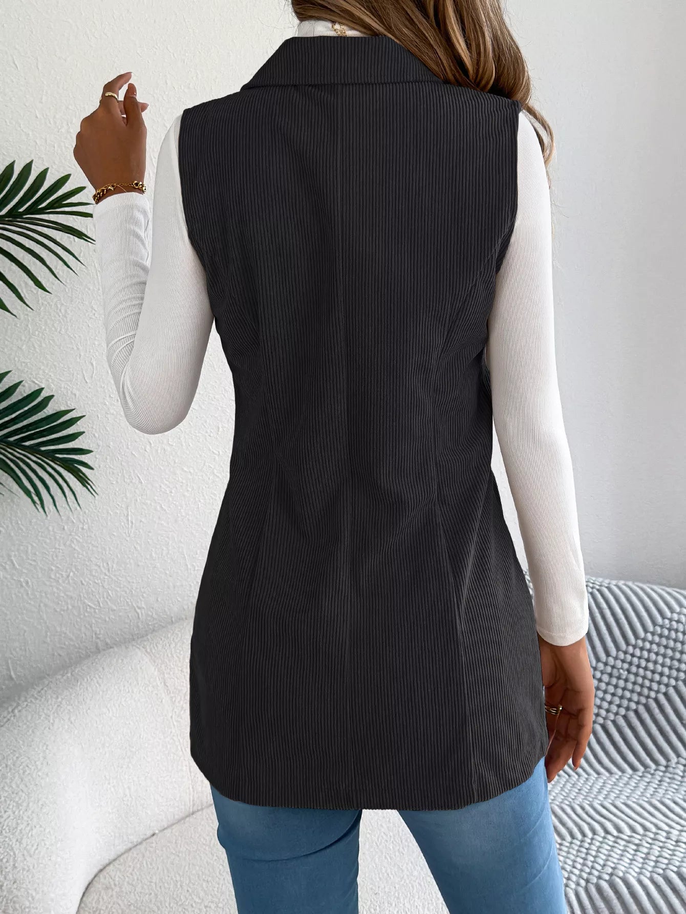 Button-Front Longline Vest Coat 