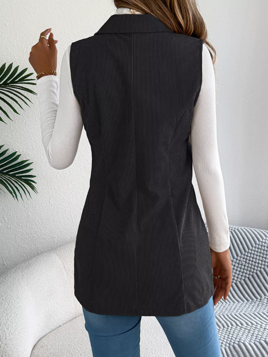 Button-Front Longline Vest Coat 