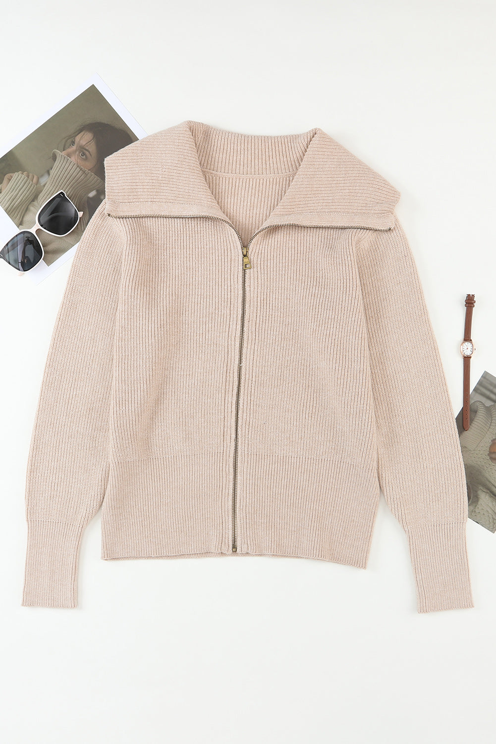 Zip Up Long Sleeve Cardigan 