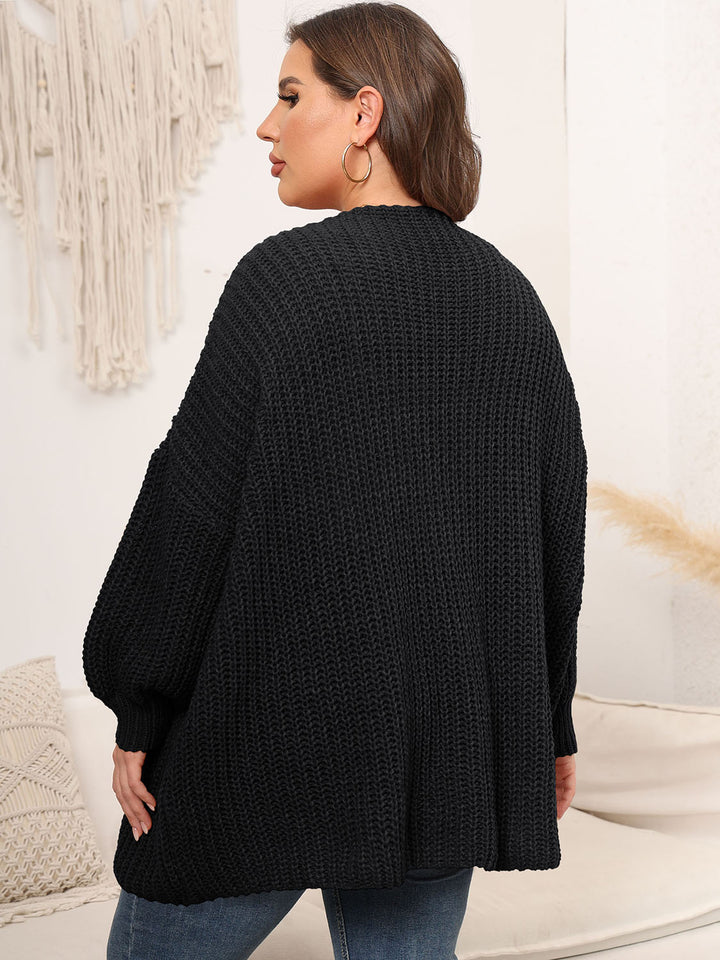 Plus Size Open Front Dropped Shoulder Knit Cardigan 
