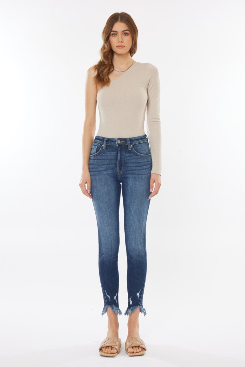 Kancan Raw Hem High Waist Cropped Jeans 