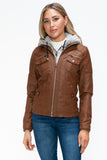 YMI Removable Faux Layered Multi-Pocket Jacket with Fuzzy Hood 