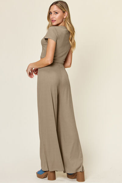 Double Take Full Size Round Neck Top and Pants Set 