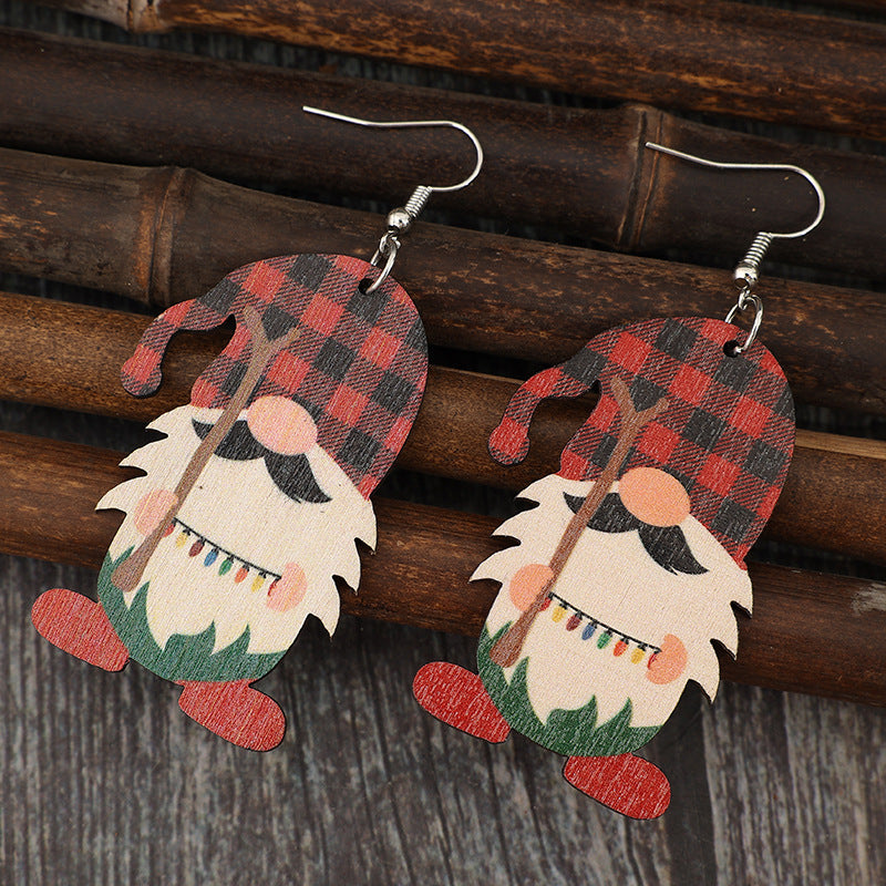 Wooden Pointed Hat Gnome Earrings 