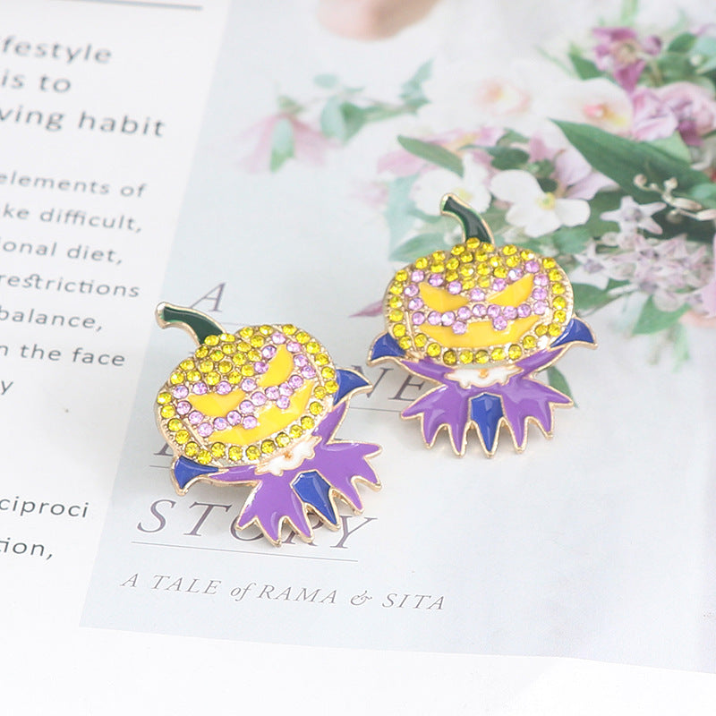 Demon Pumpkin Rhinestone Alloy Earrings 