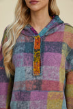 Double Take Full Size Plaid Dropped Shoulder Fleece Hoodie 