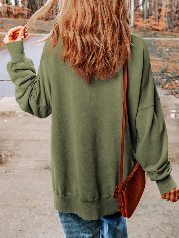 MERRY Side Slit Long Sleeve Sweatshirt 