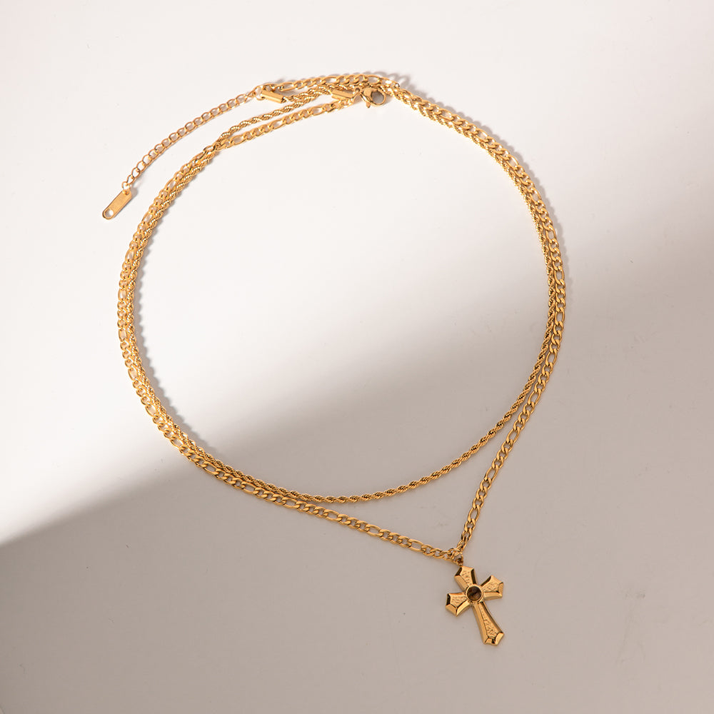 18K Gold-Plated Double Layered Cross Necklace 