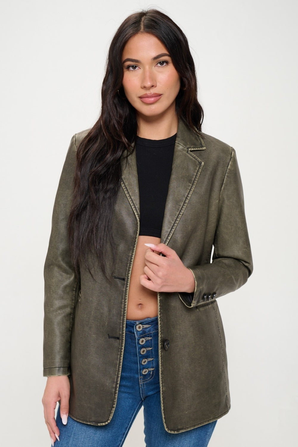 Coalition LA Single-Breasted Vegan Leather Blazer 