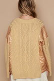 POL Quilting Patch Button Up Cable Knit Jacket 