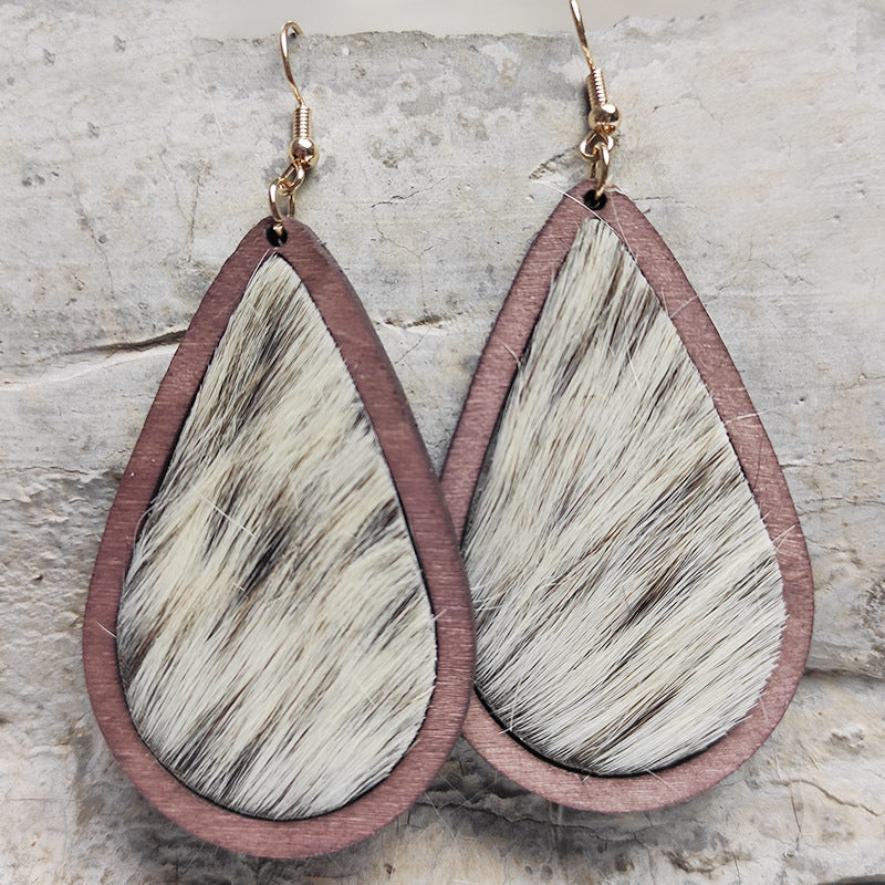 Teardrop Shape Wooden Dangle Earrings 