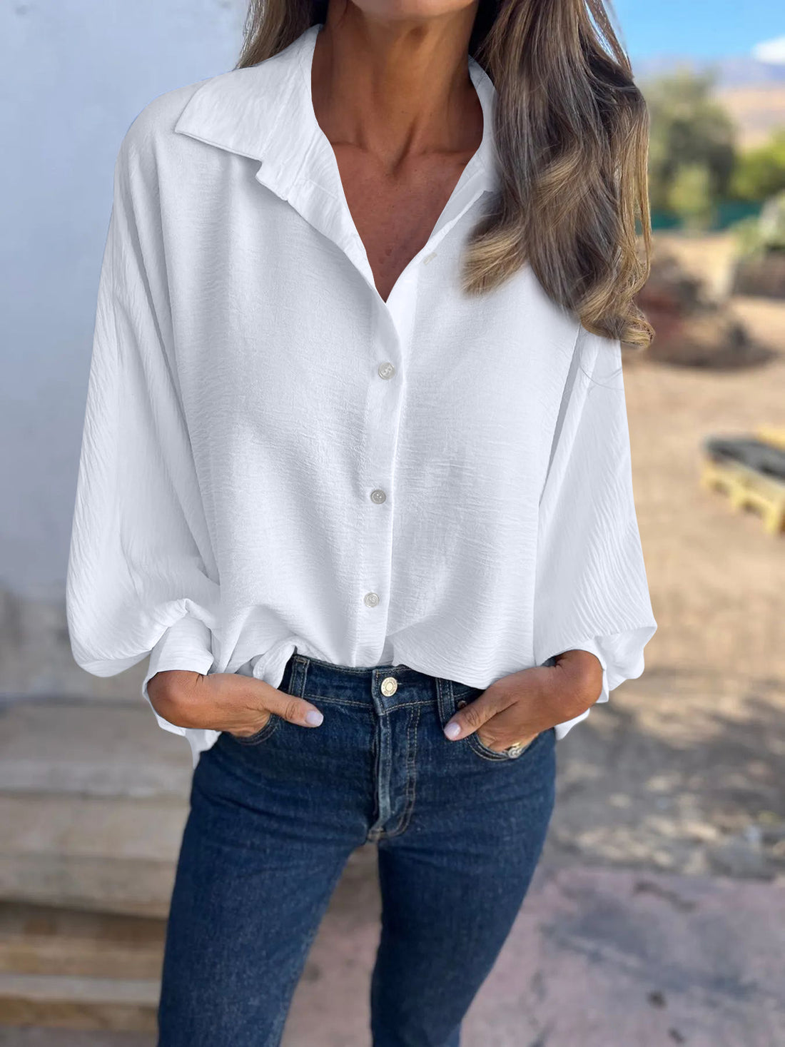 Full Size Collared Neck Long Sleeve Shirt 
