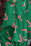 Candy Cane Collared Neck Long Sleeve Top and Shorts Lounge Set Lingerie & Nightwear