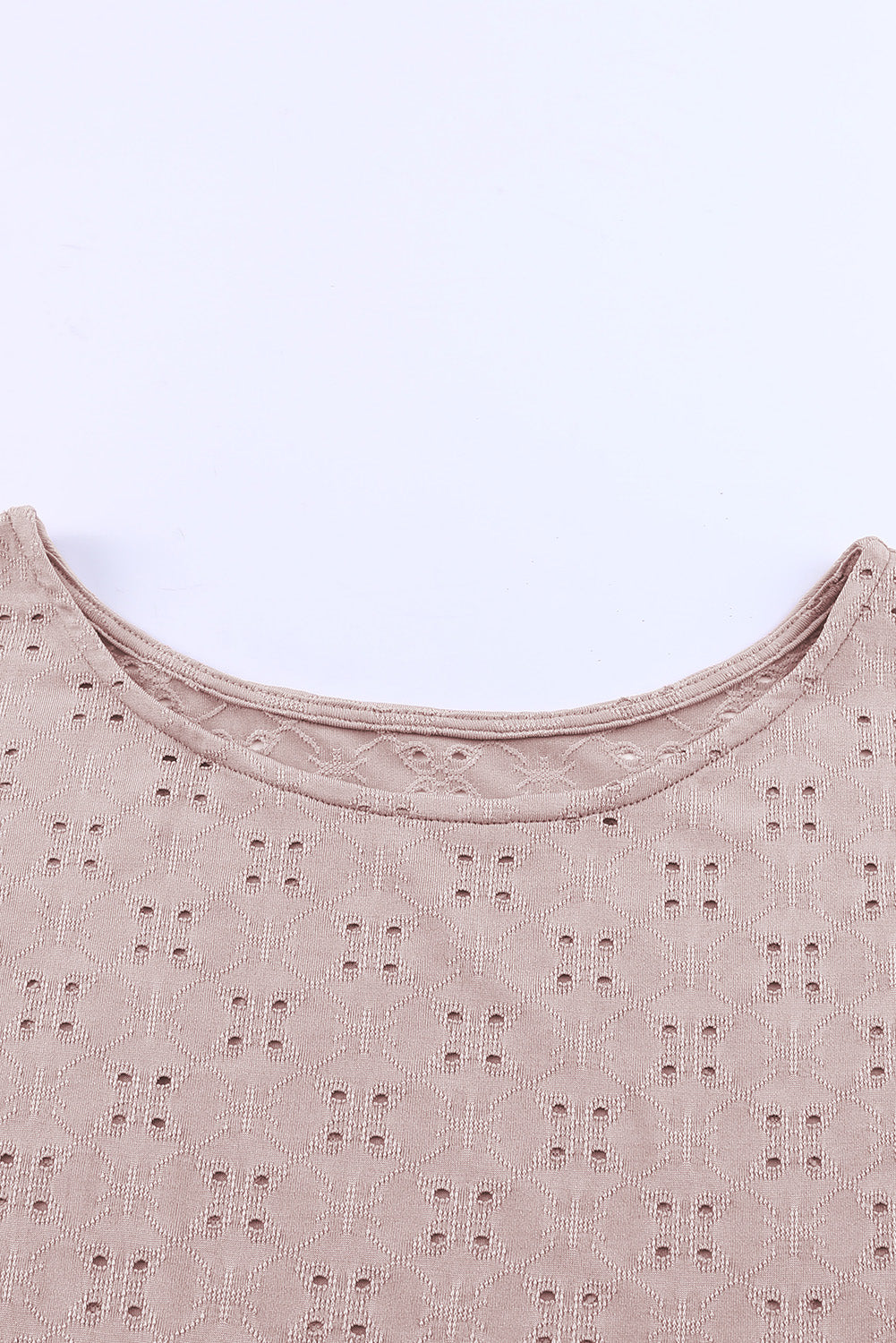 Plus Size Eyelet Round Neck Short Sleeve Blouse 