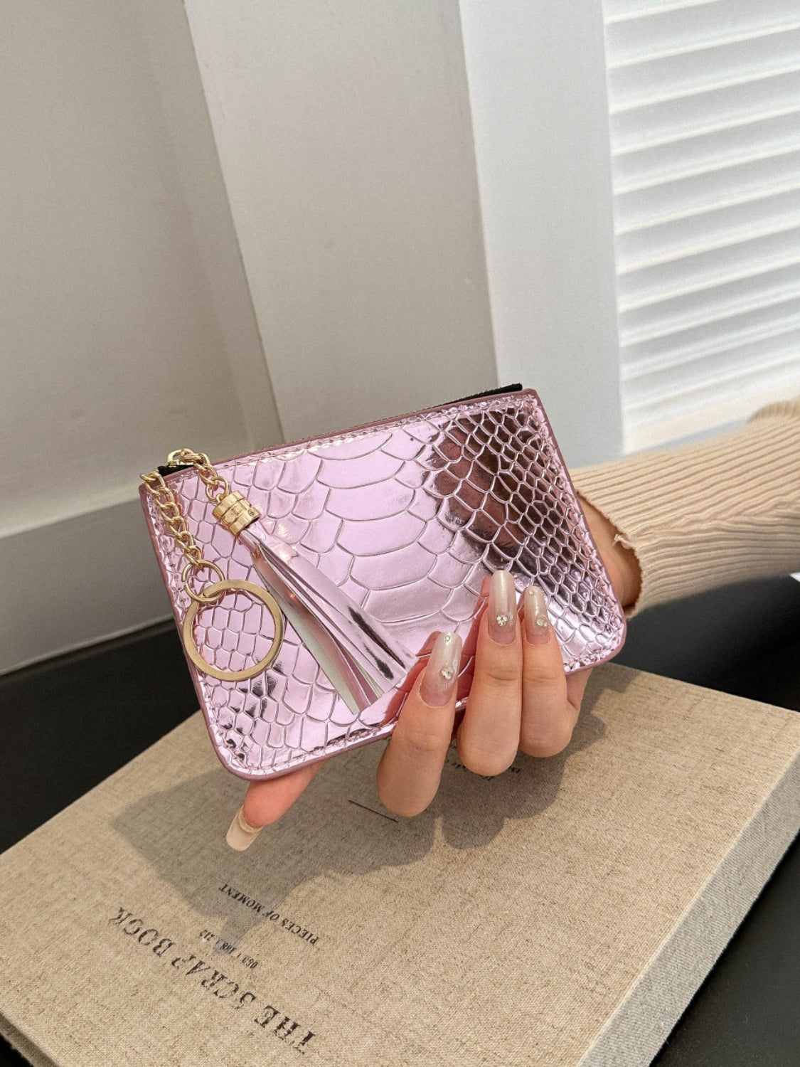 PU Leather Tassel Trim Card Case 