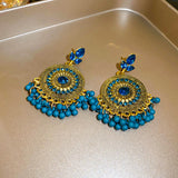Rhinestone Alloy Bead Dangle Earrings 