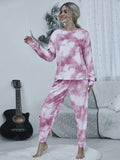 Shiny Tie-dye Round Neck Top and Drawstring Pants Lounge Set Lingerie & Nightwear