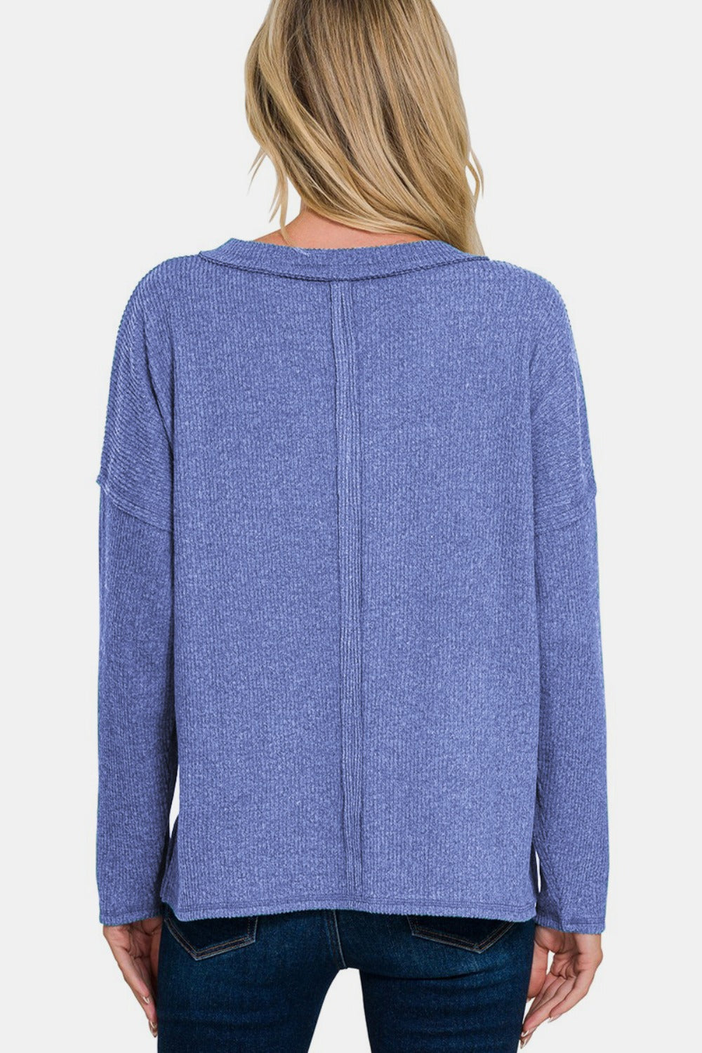 Zenana Full Size Ribbed V-Neck Drop Shoulder Top 