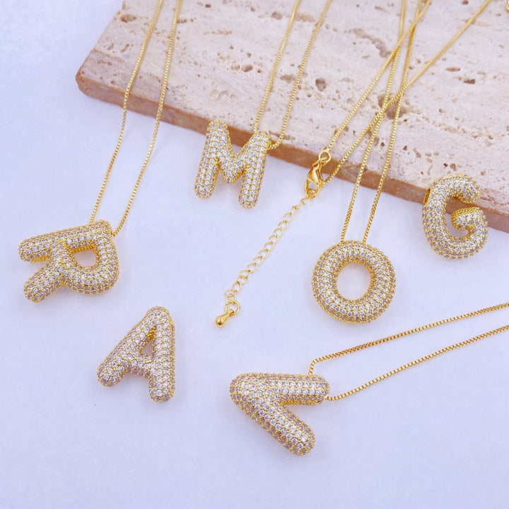 Inlaid Zircon Bubble Initial Necklace 