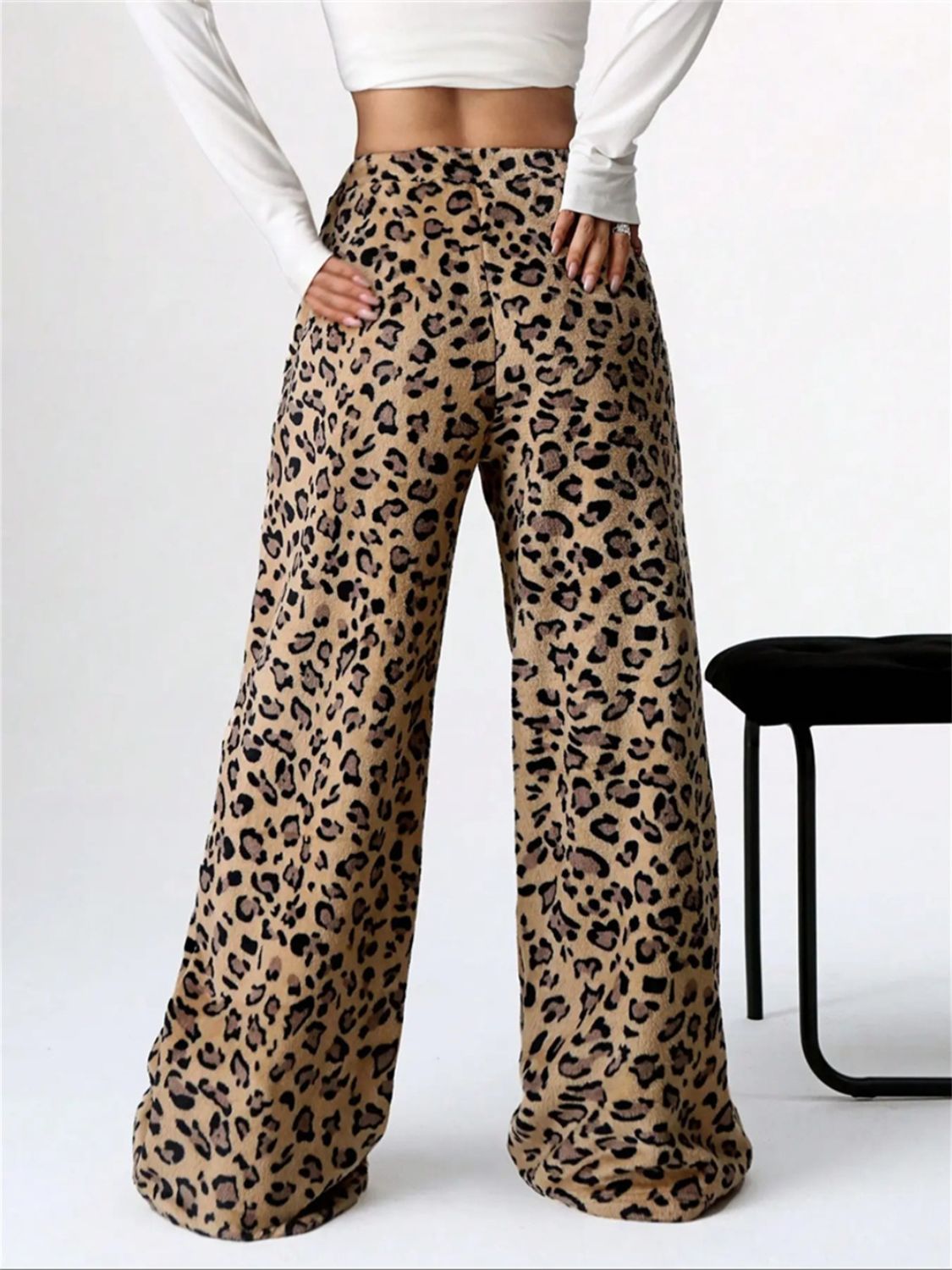Leopard Wide Leg Plush Pants 