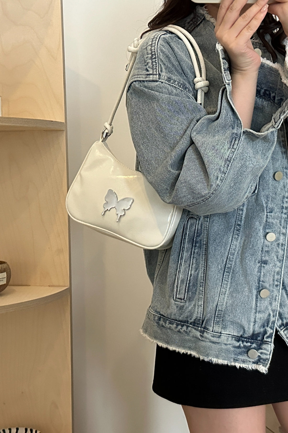 Butterfly PU Leather Knotted Strap Shoulder Bag 