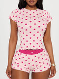 Heart Print Top and Shorts Loungewear Set Lingerie & Nightwear