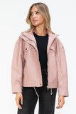 How Dare U Drawstring Hem PU Leather Zip Up Jacket 
