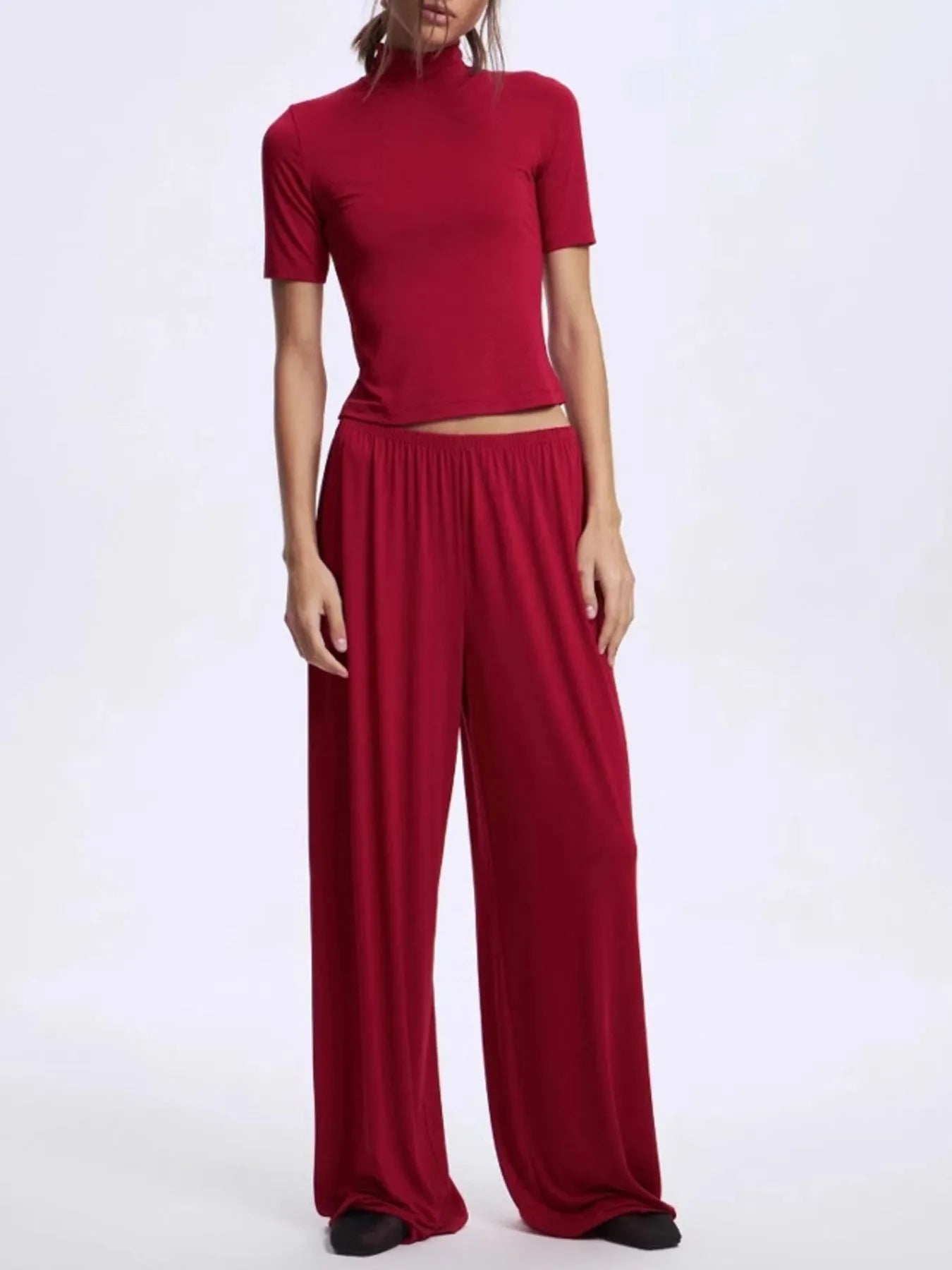 Mock Neck Short Sleeve Top and Pants Set Two Piece Dresses