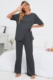 Slit Round Neck Top and Pants Lounge Set Lingerie & Nightwear