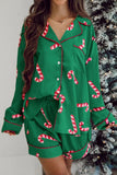 Candy Cane Collared Neck Long Sleeve Top and Shorts Lounge Set Lingerie & Nightwear
