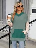 Double Take Contrast Hooded Long Sleeve Top 