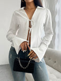 Devine Slit Tied Collared Neck Long Sleeve Blouse 