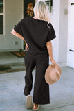 Double Take Full Size Texture Short Sleeve Top and Pants Set 