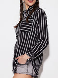 Striped Collared Neck Long Sleeve Shirt 
