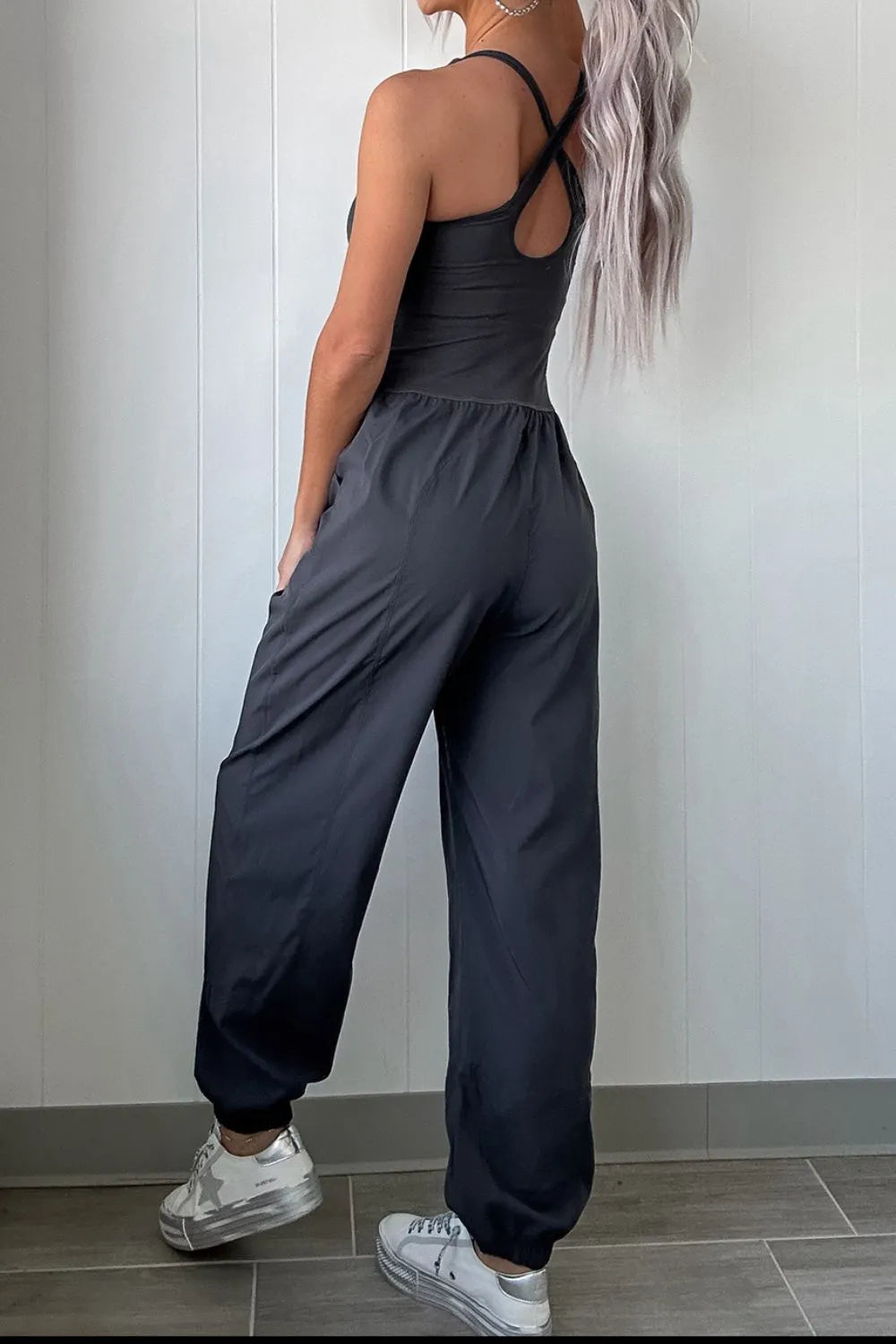 Cutout Square Neck Wide Strap Active Jumpsuit 