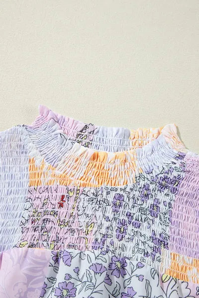 Frill Printed Mock Neck Long Sleeve Mini Dress Dresses