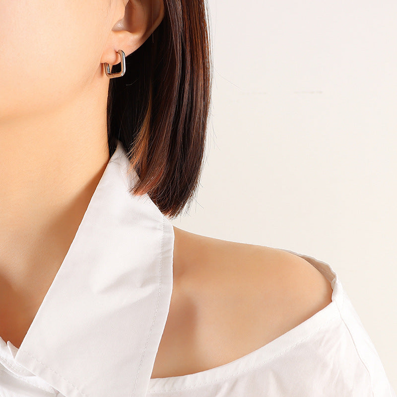 Titanium Steel Geometric Huggie Earrings 