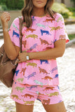 Animal Round Neck Top and Shorts Lounge Set Lingerie & Nightwear