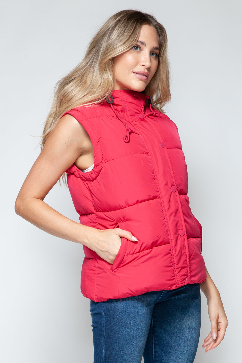 Snobbish Snap and Zip Closure Hooded Vest 