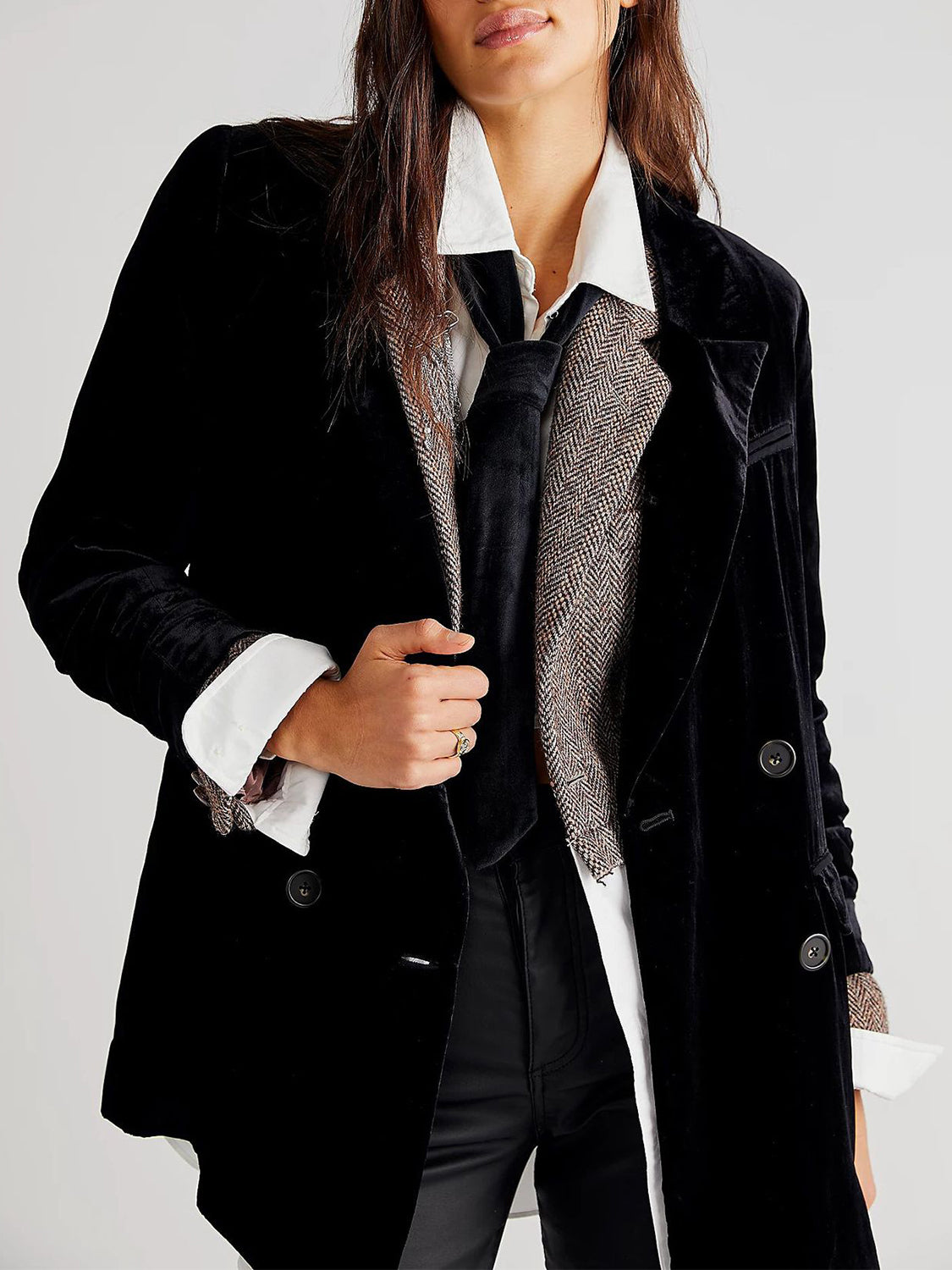 Lapel Collar Long Sleeve Blazer with Pockets 