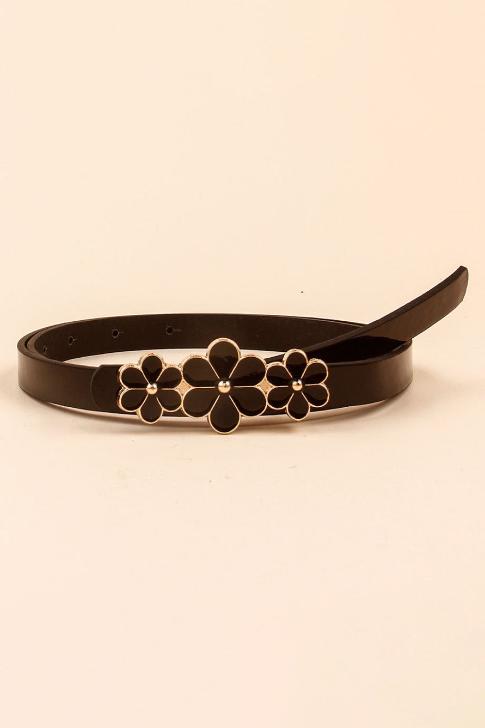 Flower Decor Skinny PU Belt 