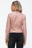 Snobbish Faux Leather Zip Up Drawstring Hooded Jacket 