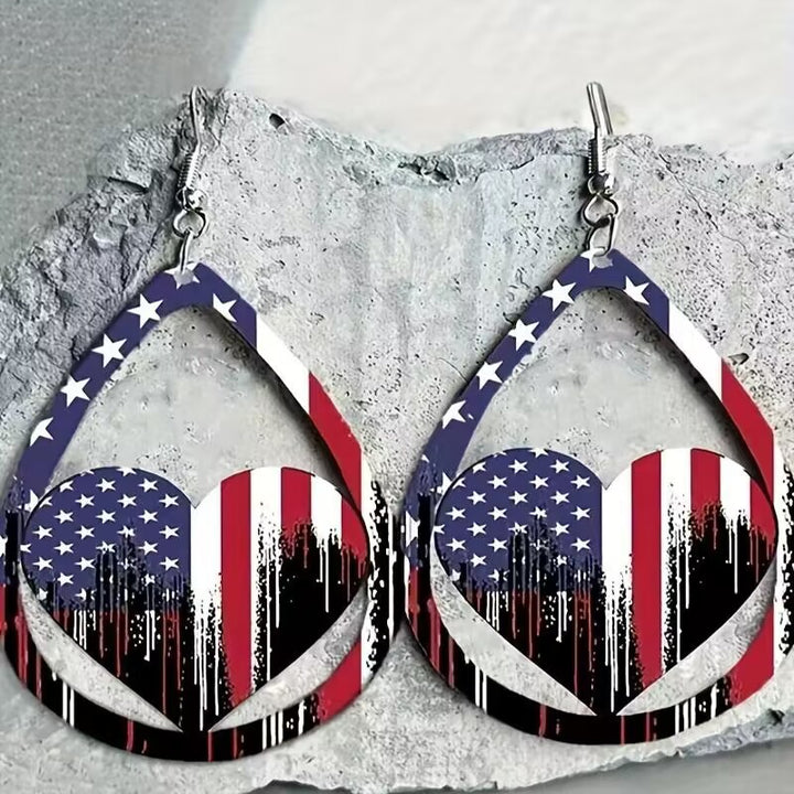 US Flag Pattern Wooden Earrings 