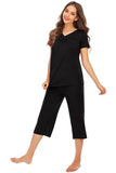 V-Neck Short Sleeve Top and Pants Lounge Set Lingerie & Nightwear