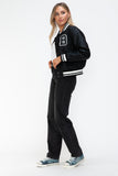 Love Me Now PU Leather Contrast Snap Down Bomber Jacket 