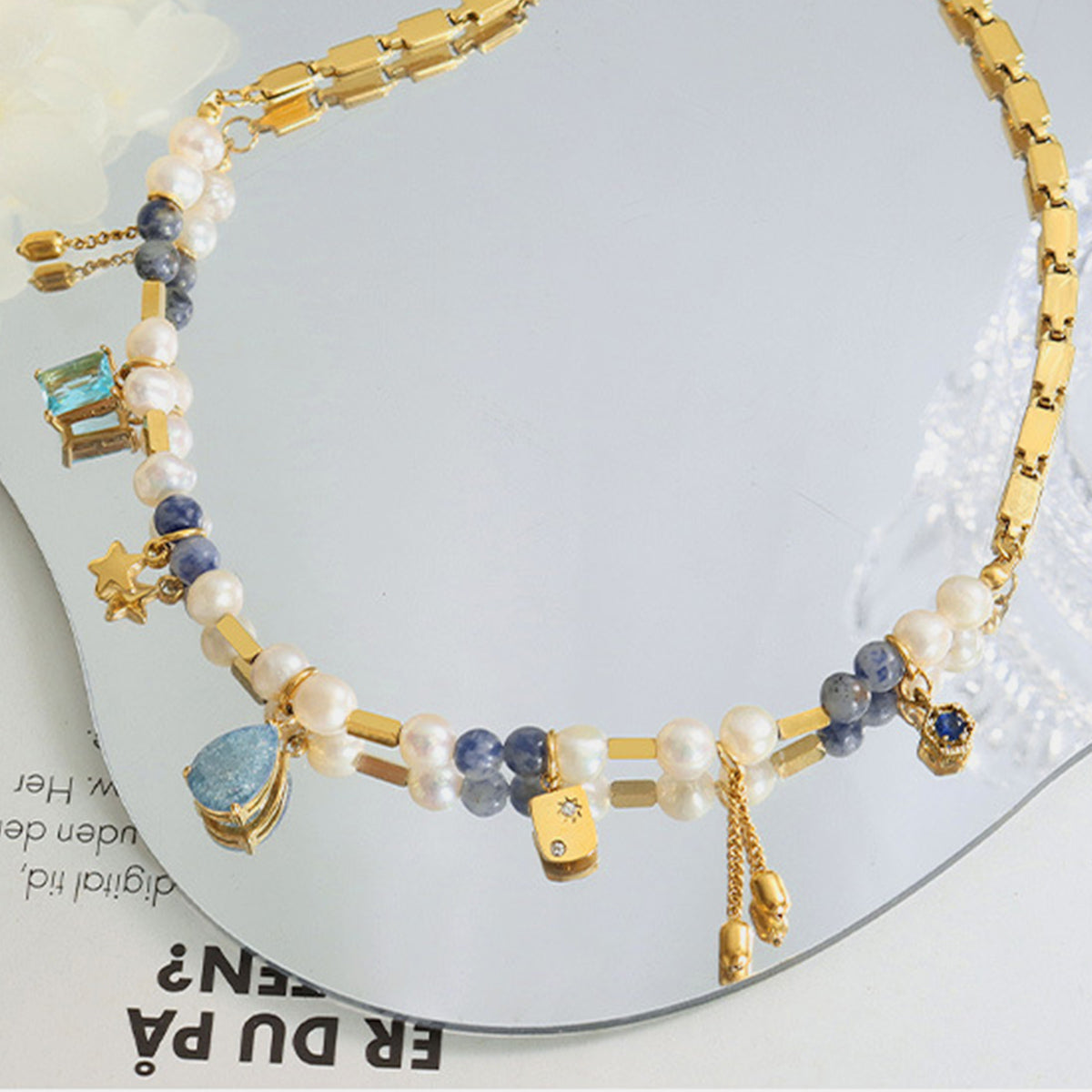 18K Gold-Plated Beaded Charm Necklace 