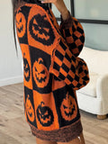 Exposed Seam Pumpkin Round Neck Long Sleeve Sweater 